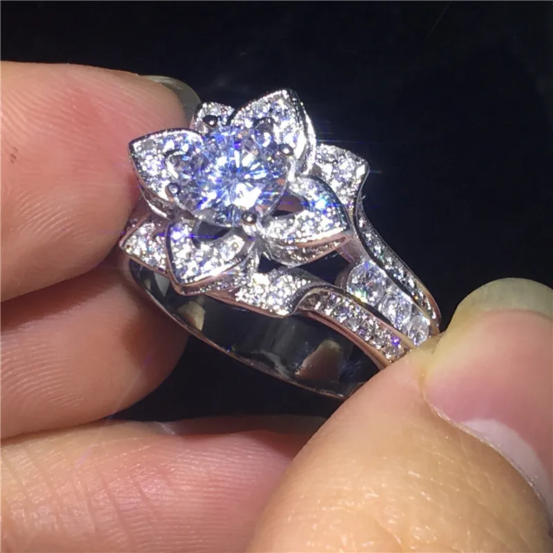 Винтажное обручальное кольцо из стерлингового серебра 925 пробы с цветком и