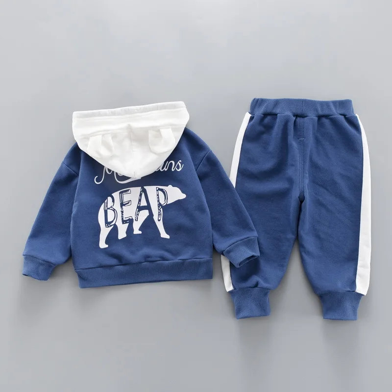 

2020 Winter Infant Rompers Clothes Baby Boy Long Sleeve Print Bear Hoodies Patchwork Trousers Casual Clothes Romper Baby Costume