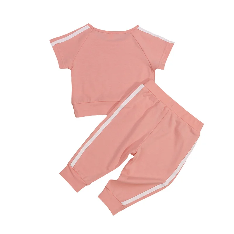 

0-3Years Newborn Baby Girls Short Sleeve+Trousers,2Pcs Girls Summer Casual Suit Side Stripe Printing Elastic Waist Clothes Sets