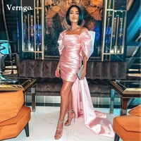 verngo baby pink short evening party dresses strapless sleeves cape pleats satin mini prom dress specail occasion gowns