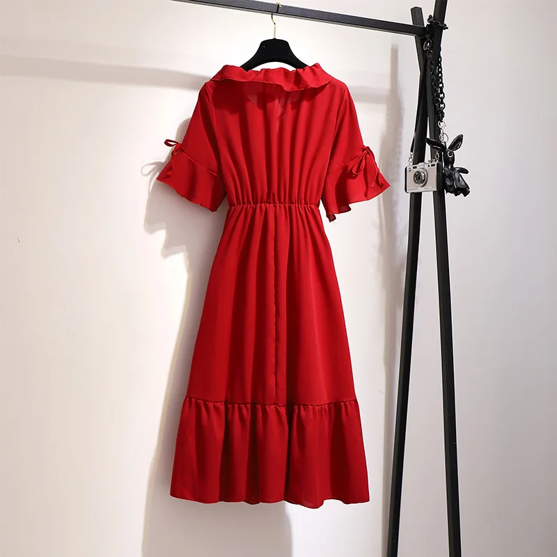 Женская одежда платье 2020 летнее винтажное красное Черное шифоновое с оборками на