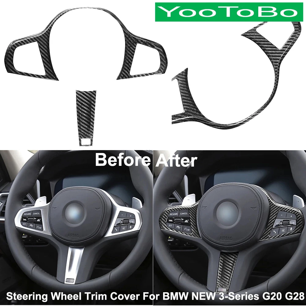

Car Styling Real Carbon Fiber Steering Wheel Trim Cover Sticker For BMW NEW 3-Series G20 G28 320i 325i 330i 320Li 325Li 330Li