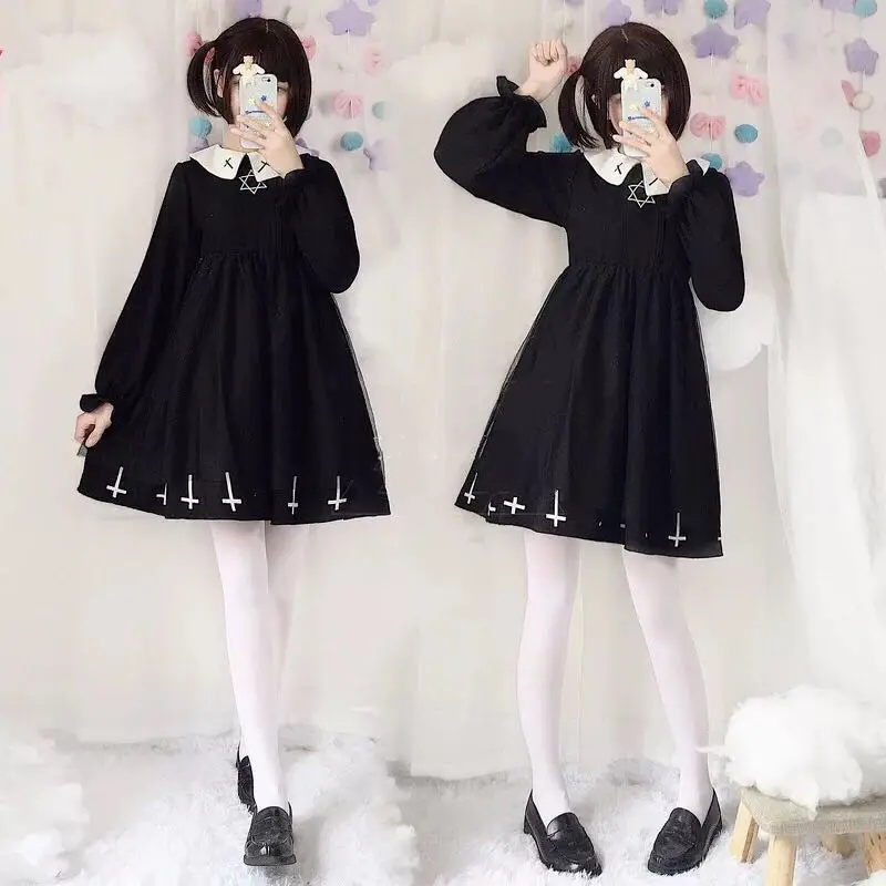 

Halloween japanese sweet lolita dress palace double collar princess sleeve victorian dress kawaii girl gothic lolita op loli cos