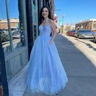 Простые платья для выпускного вечера 2021 длинное пальто с v-образным вырезом без рукавов с открытой спиной блестящие трапециевидной формы для женщин Формальное вечернее платье для выпускного вечера элегантные платья для вечеринки