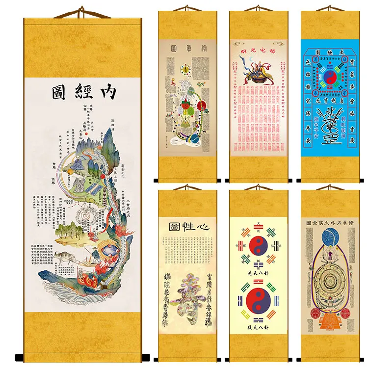 Статуя великого императора донгиуэ, тайский Бог 72, декоративная картина Taoist, шелковая вертикальная осевая подвесная картина