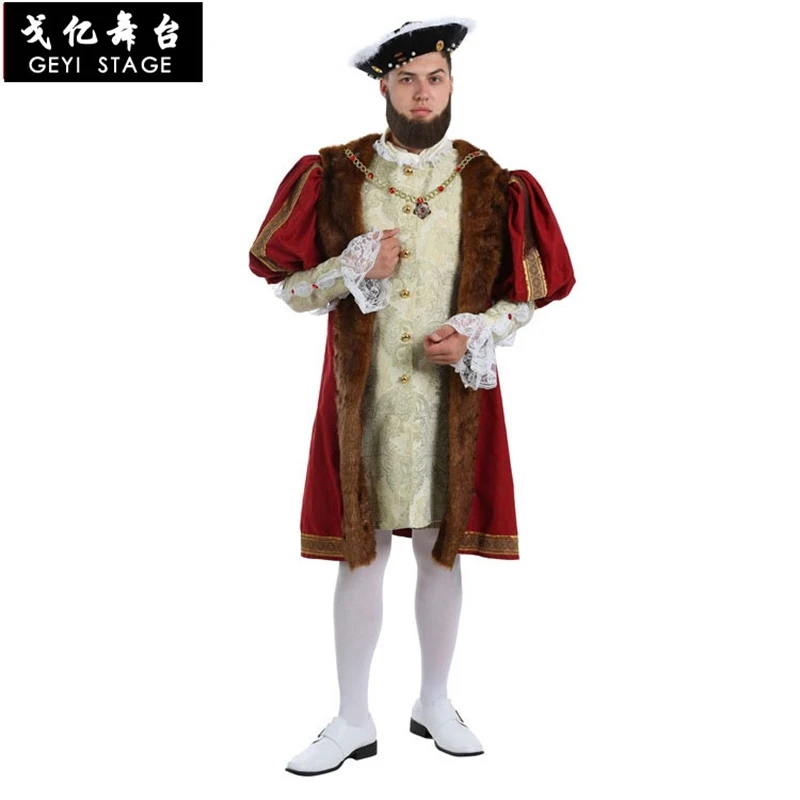new Cosplay diy Medieval Tudor Elizabethan King Henry VIII Costume Adult Renaissance Knight Lord Tunic Outfit |