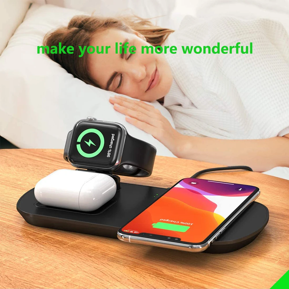 Беспроводное зарядное устройство QI 3 в 1 для iPhone 11 Pro Max/XS/XR Plus беспроводное Apple Watch 2 4