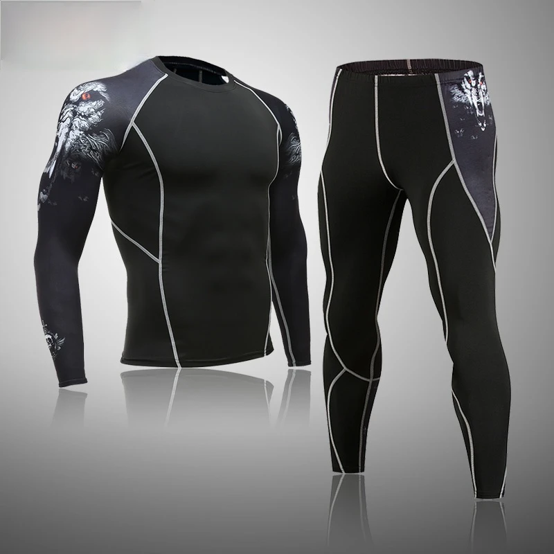 

Men's Sports Suit Rashgard Male Quick Drying Sportswear Compression Clothing Fitness Training Kit Thermal Underwear Leggings