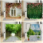 Занавеска для душа с изображением цветов растений, Весенняя комнатная 3D занавеска из экологически чистого бамбука для окна, ванной комнаты, комплект вешалки из полиэстера