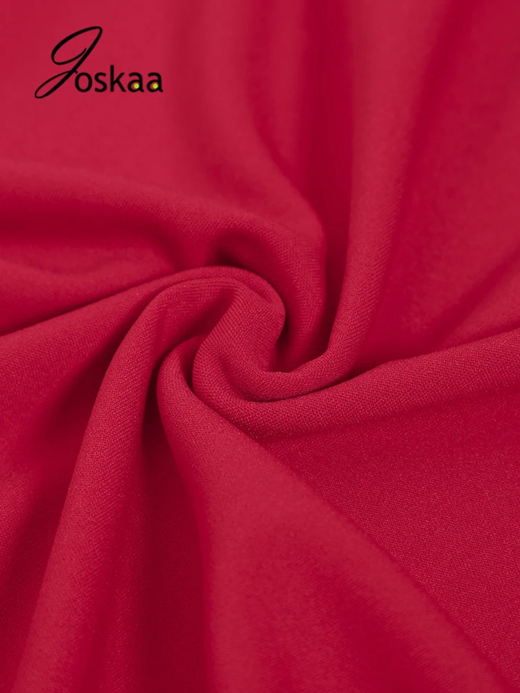 

Joskaa Summer Red Dress Sexy Halter Hollow Out Bandage Stretch Sheath Knee-Length Dresses 2021 Fashion Night Club Party Dress