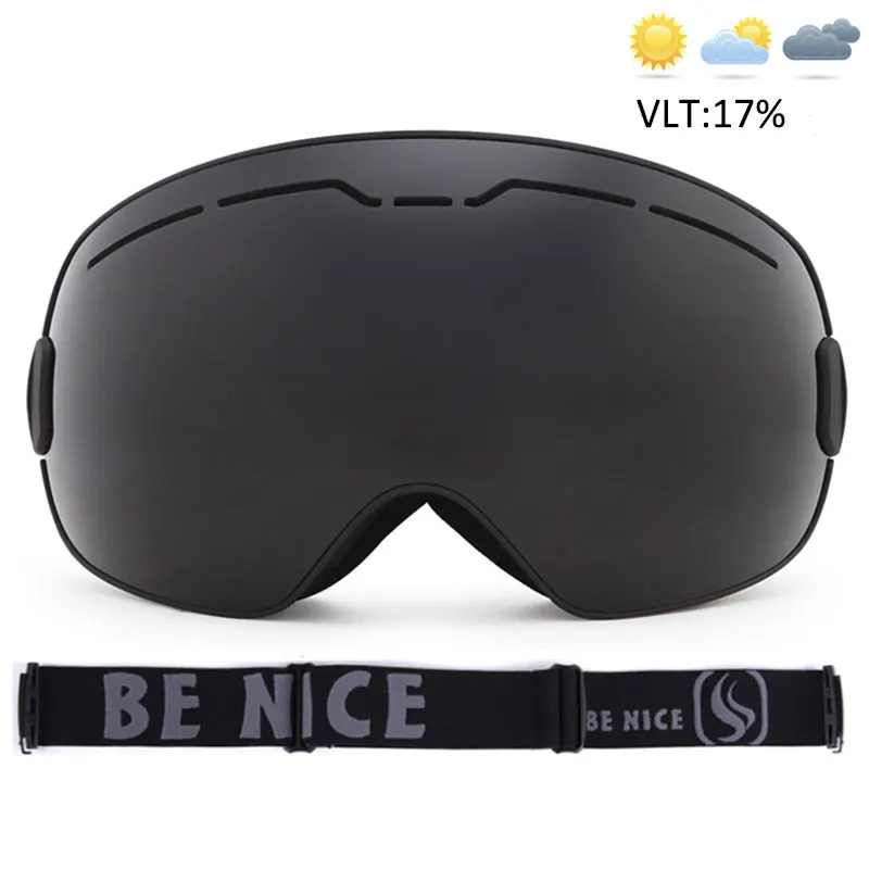 Black Лыжные очки, двухслойные, защита UV400, противотуманные, большие, лыжные маски, очки, лыжные, зимние, мужские, женские, сноуборд, очки - Цвет: Black