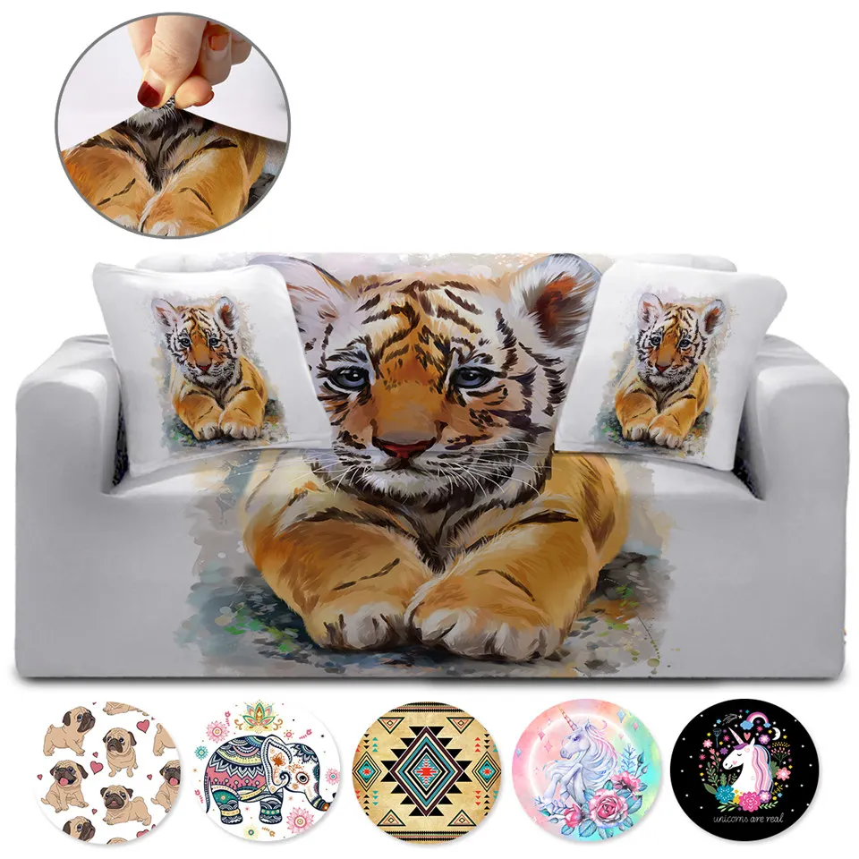 Секционный чехол для дивана BeddingOutlet эластичный с тигром акварелью диванами