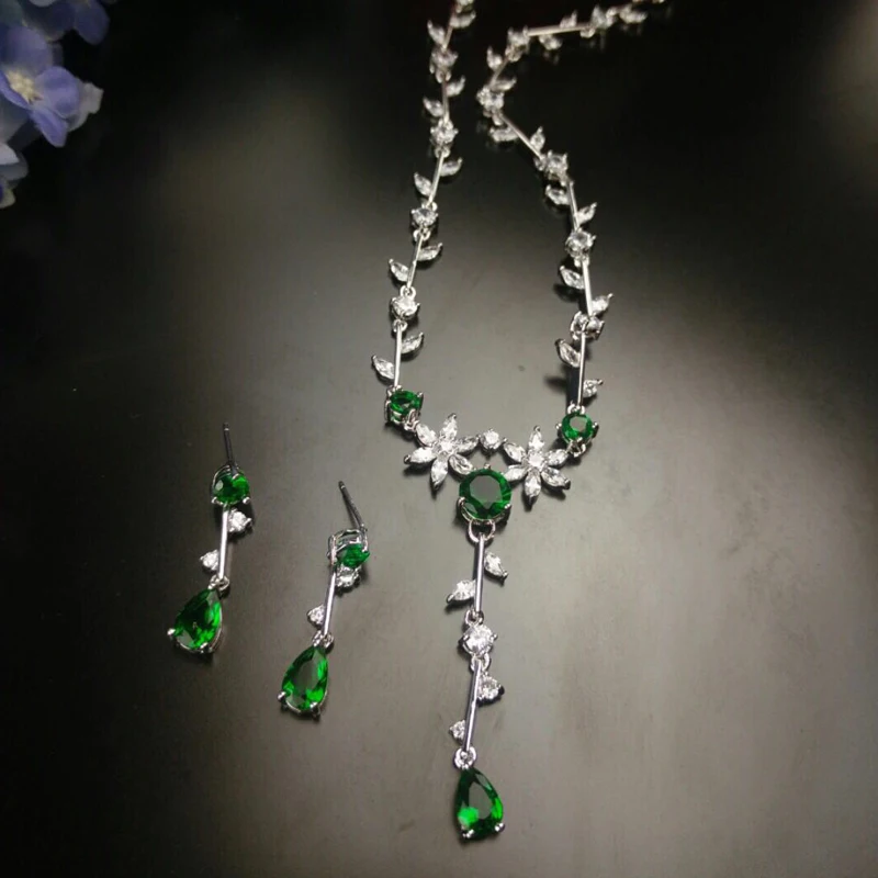 HIBRIDE новый зеленый цвет ювелирные наборы роскошные серьги свадебные ожерелье