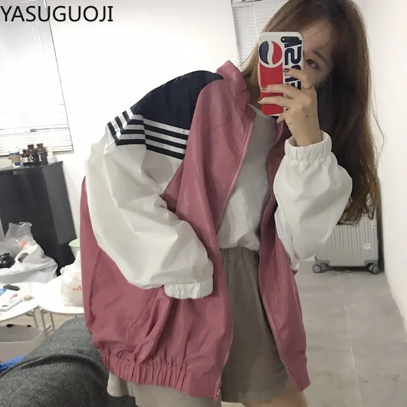 

Students Contrasting Jacket Loose Sun-Proof Korean Uniform YASUGUOJI Jacket Female Clothing for Color Casual Style Baseball Cont