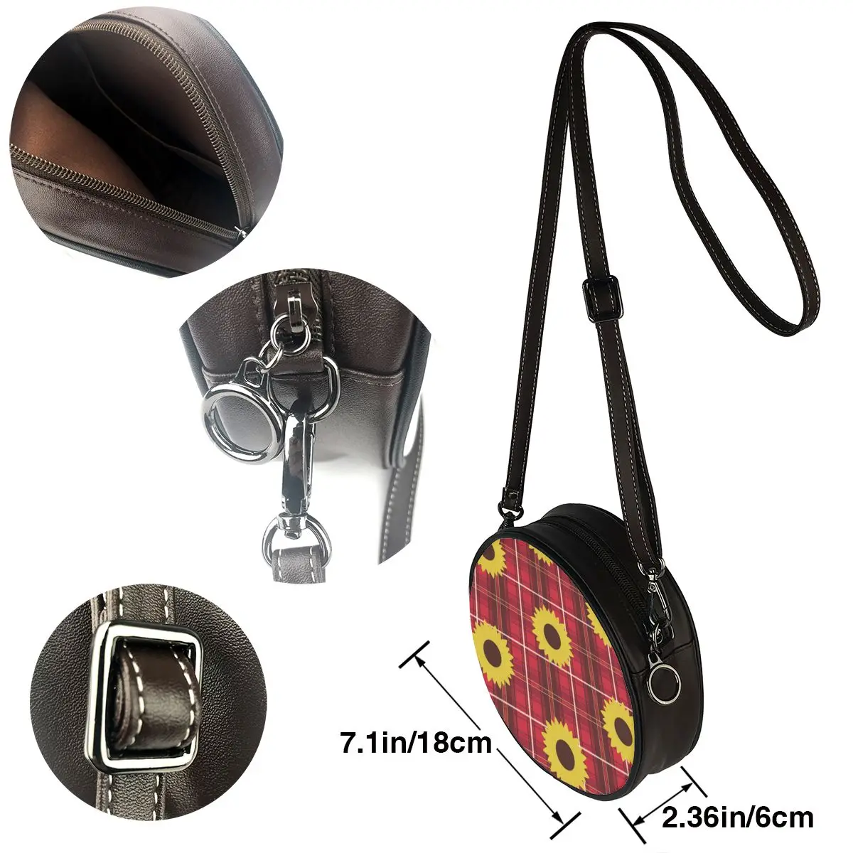 

2020 Women Shoulder Bag Girls Round Bag Plaid Sunflower Female Casual Messenger Bag Crossbody Bag