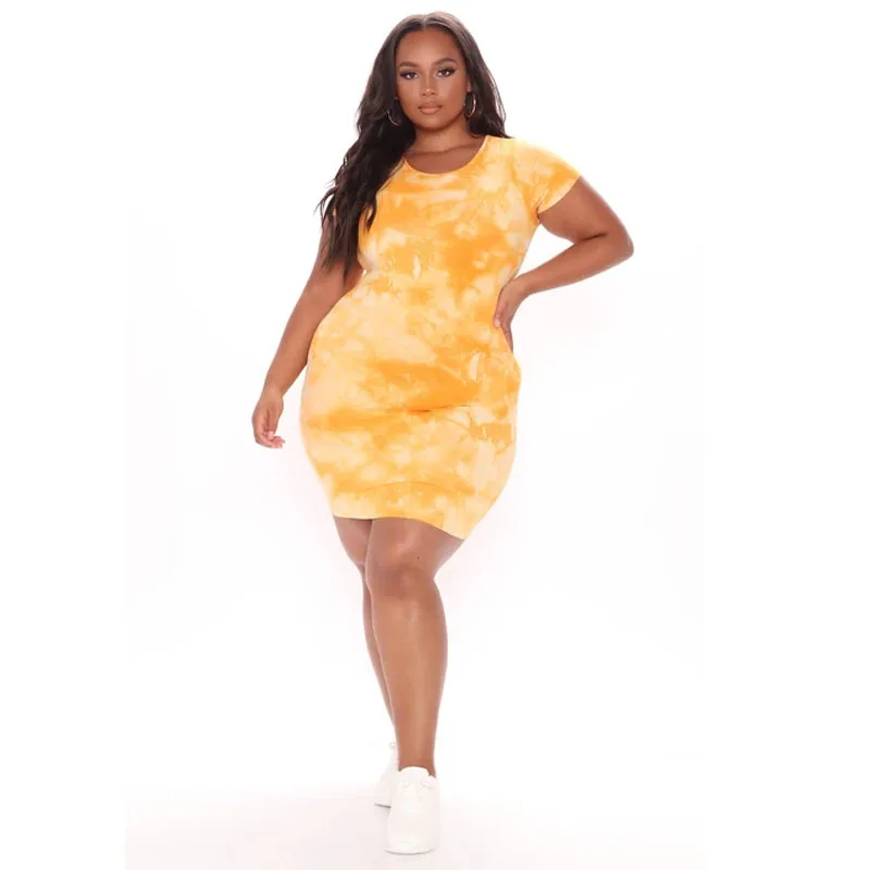 

Tie Dye Dresses Women O Neck Short Sleeve Sexy Mini Shirt Dress Plus Size 4XL 5XL Office Lady Casual Party Event Occasion 2021