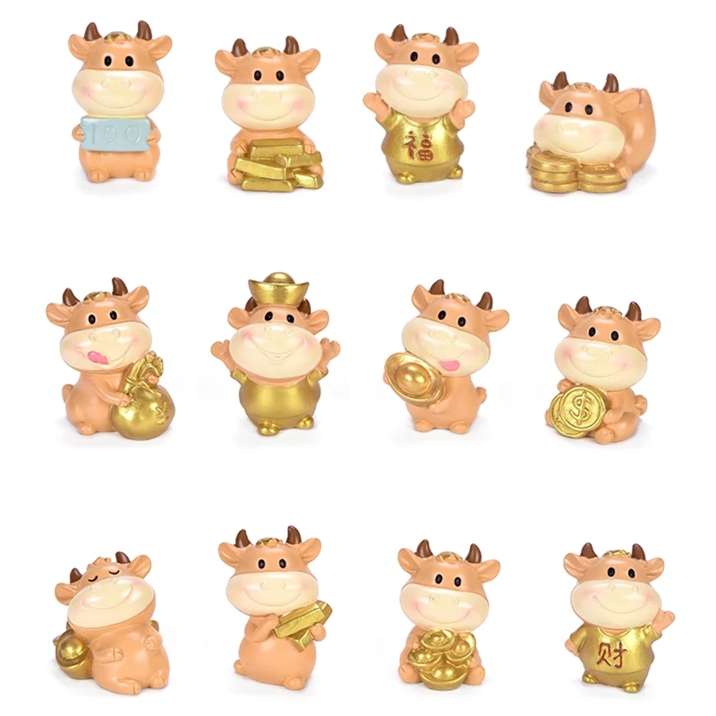 12 шт. Fortune новый год золотой БЫК украшения Мини Пейзаж DIY Настольный Декор