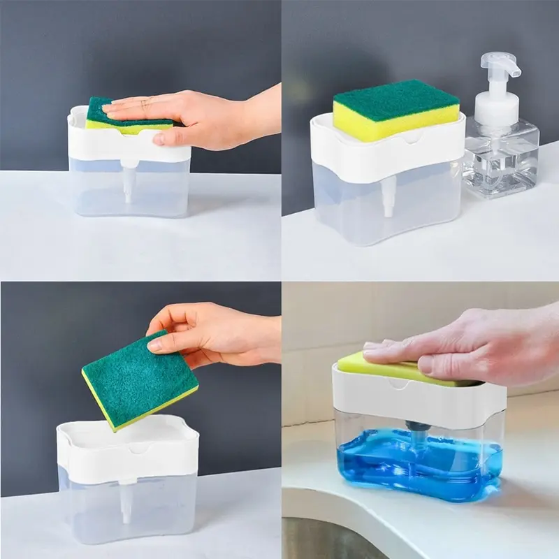 

Kitchen Scrubbing Liquid Detergent Automatic Dispenser Press-type Liquid Box Scouring Pad Dishwashing Soap Dispenser