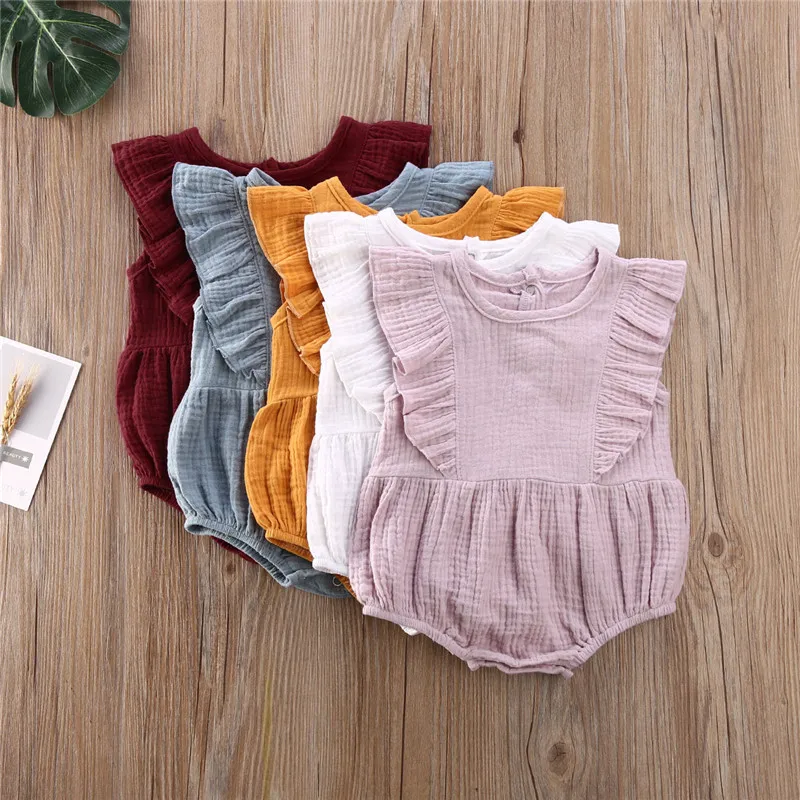 

Candy Color Infant Baby Girls Ruffles Romper Summer Baby Girls Sleeveless Rompers Cotton Soft Jumpsuit Sunsuits Casual Outfits