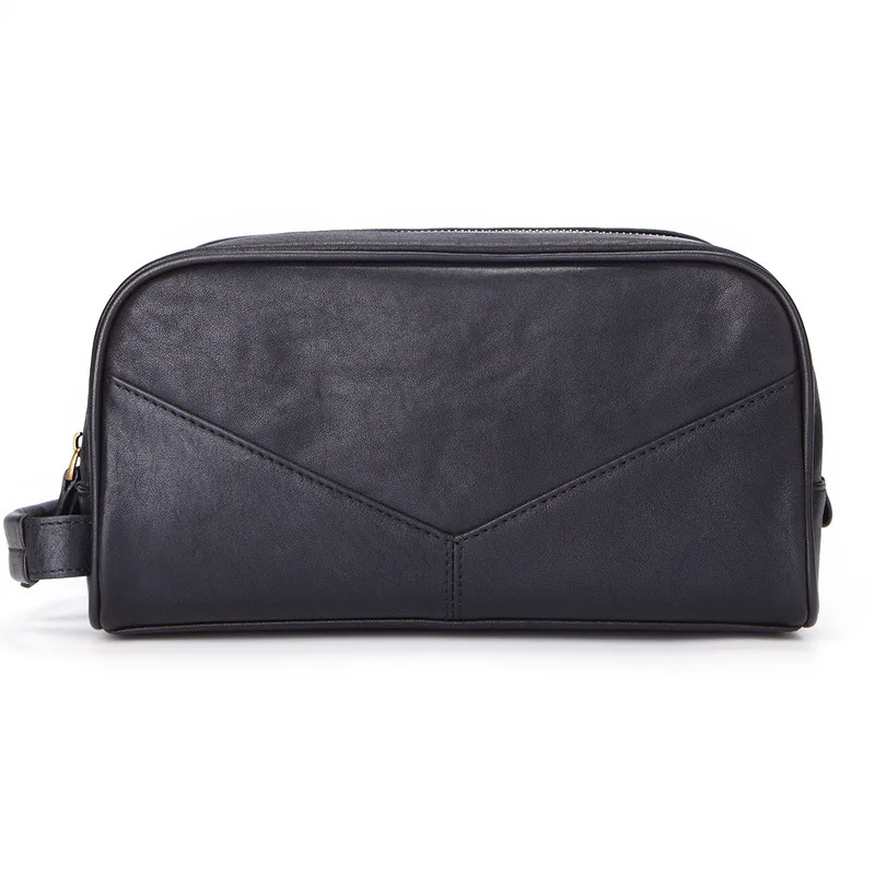 

Men Cosmetic Bag Genuine Leather Fashion Makeup Bag Travel Toiletry Case Hand-held Make Up Bags for Male Organizer Zipper Pouch