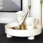 Круглый деревянный поднос для хранения в скандинавском стиле, посуда, белые тарелки, поднос для еды, фруктов, свадебная кухонная сервировочная чаша