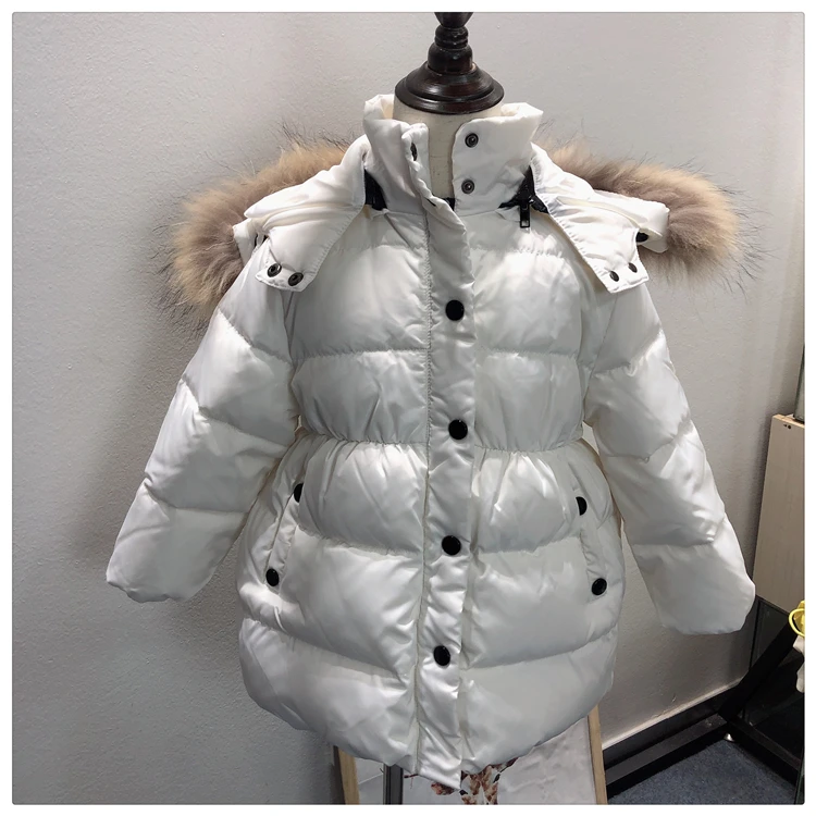 Длинное зимнее пальто для девочек утепленная куртка с капюшоном на талии Модное