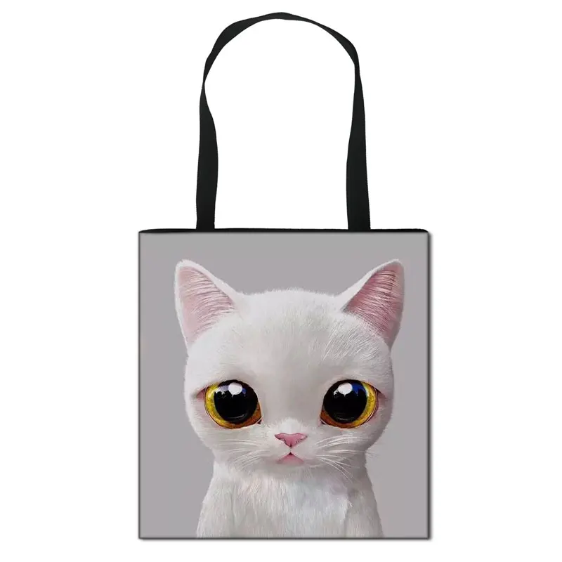 Сумка-тоут женская складная многоразовая мультяшный рисунок кошка голова шоппер