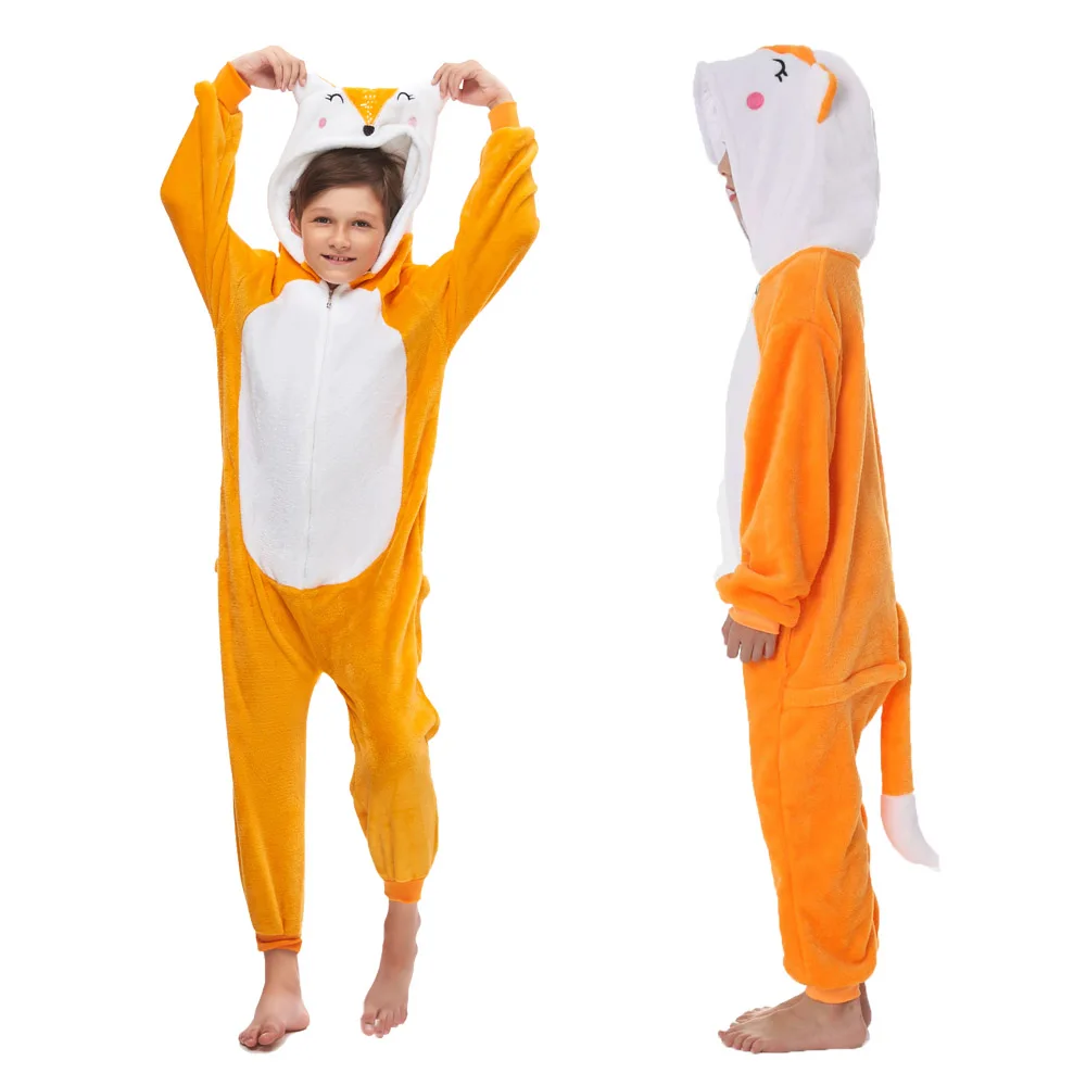 Зимние комбинезоны с лисьим тигром для детей пижамные комплекты мягкие теплые