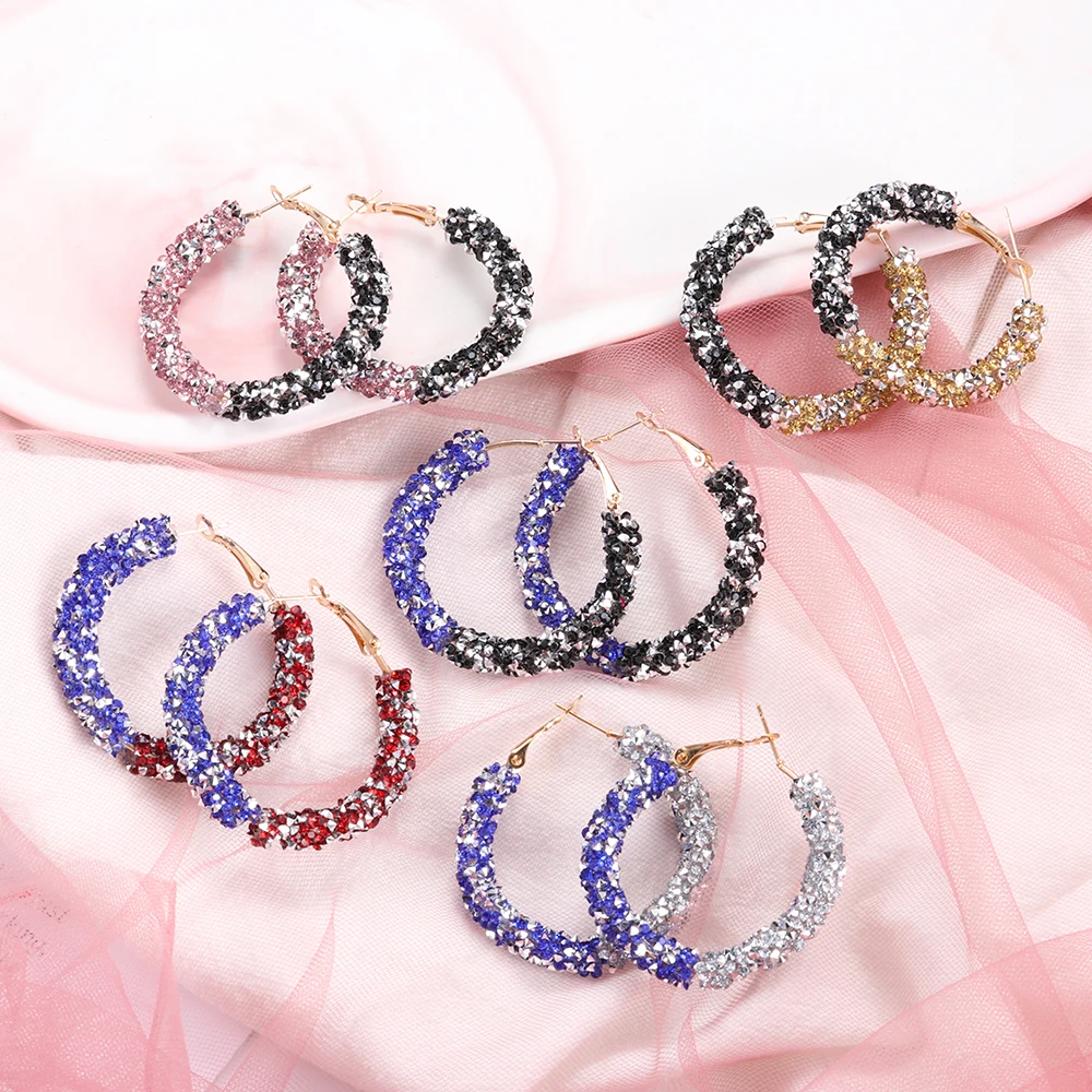 2020 Горячие дизайнерские серьги кольца геометрические круглые блестящие стразы
