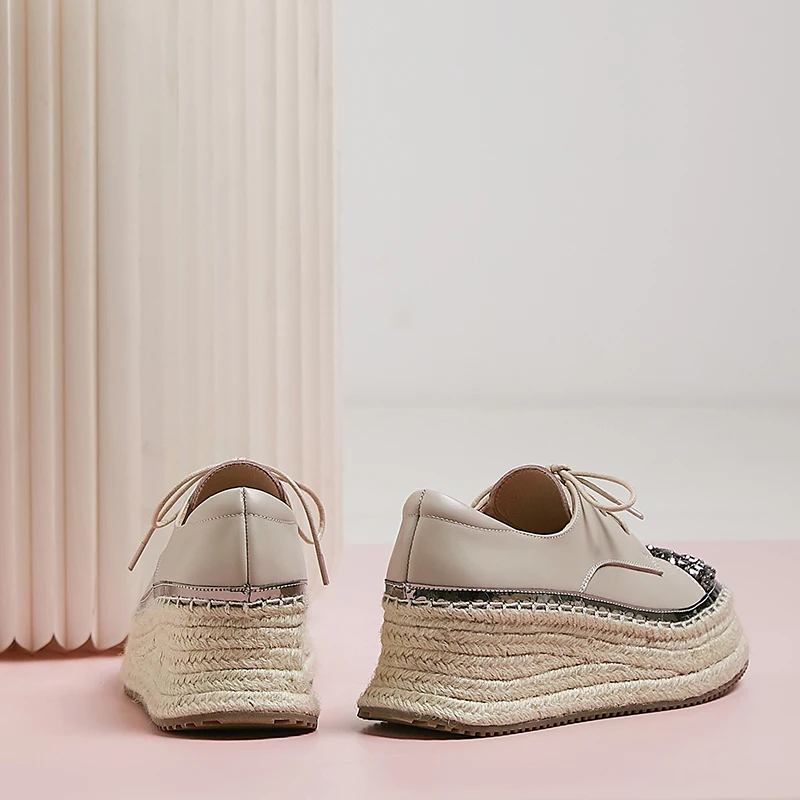 Эспадрильи женские на платформе натуральная кожа плоская подошва со шнуровкой