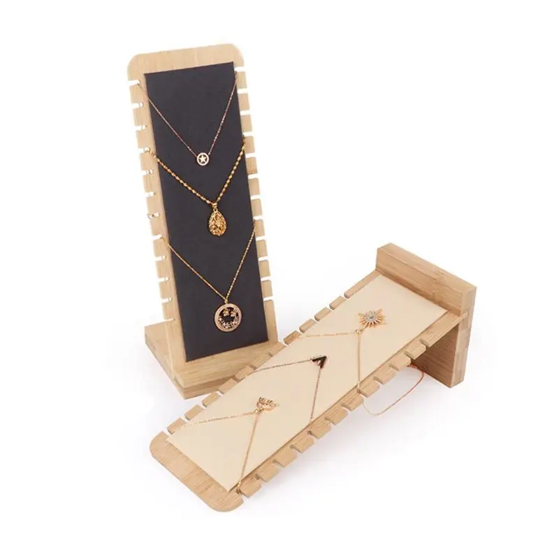 

Detachable Bamboo Wood Jewelry Storage Rack Display Stand Necklace Showcase Holder Pendant Long Chain Handing Organizer HXBA