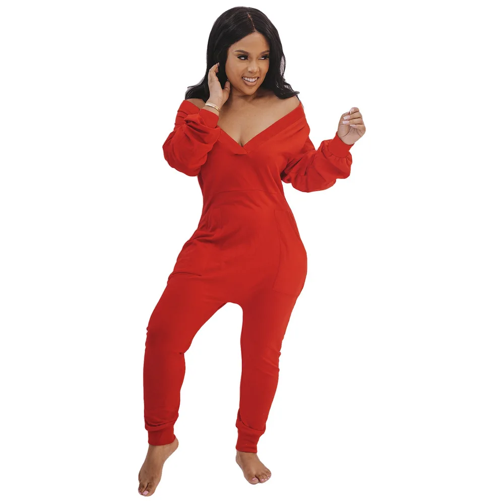 

Off The Shoulder Slim Rompers Womens Jumpsuit Deep V Neck Full Sleeve One Piece Overall Streetwear Autumn Night Club Bodysuits