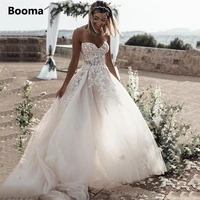 booma 2022 lace appliques princess wedding dresses sweetheart boning a line tulle beach bride dresses open back wedding gowns