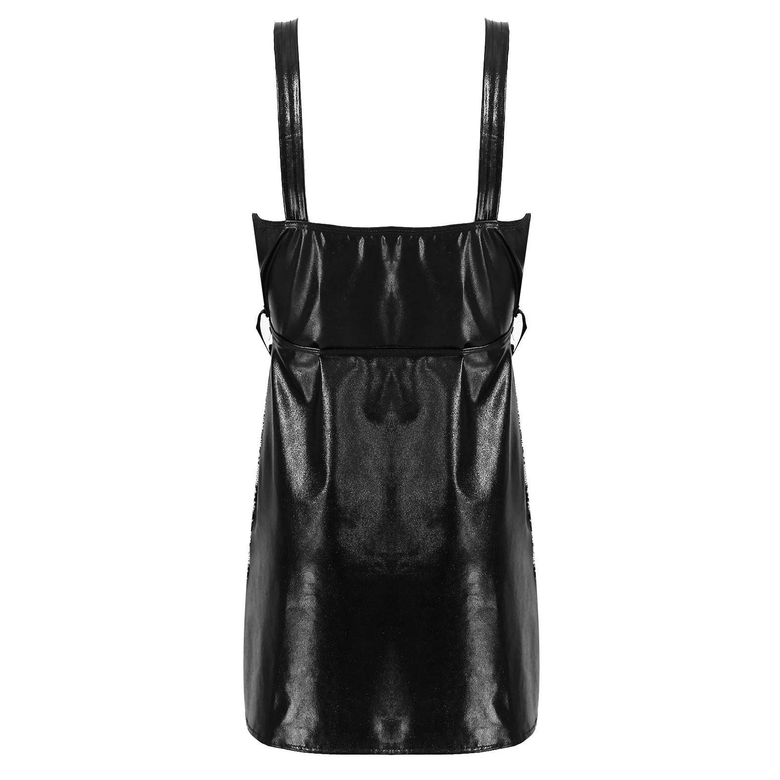 Черное женское платье из лакированной кожи прозрачные кружевные лоскутные