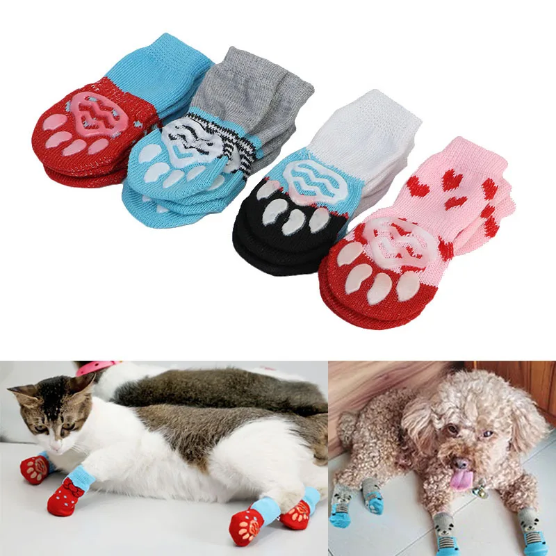 

4 Pcs Pet Puppy Dog Socks Anti-slip Knitting Breathable Elasticity Warm Winter Indoor