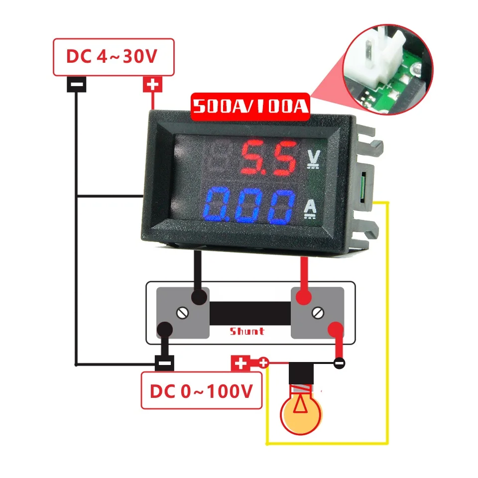 DC 0 100V 50A Амперметр Вольтметр (красный и синий) 75мв шунт светодиодный дисплей