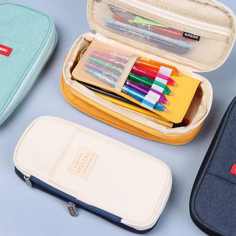 

Двухслойная офисная сумка для ручек, студентов колледжа, канцелярские принадлежности на молнии, холщовый чехол-органайзер для карандашей