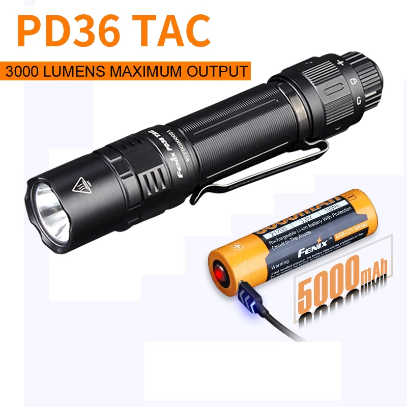 FENIX PD36 TAC 3000 lumens Ultra-compact Rechargeable Tactical Flashlight with 5000mAh Li-ion Battery | Лампы и освещение