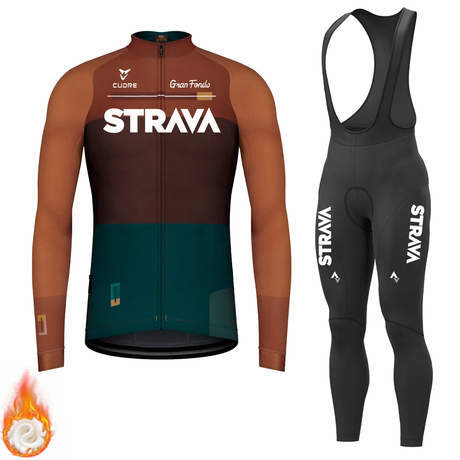 

2022 STRAVA Мужская велосипедная одежда, костюм, зимняя термальная флисовая Джерси 19D, гелевые брюки, одежда для велоспорта
