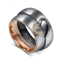personalized heart couple rings zirconia inside engraving wedding engagement rings for women men promise gift wholesale