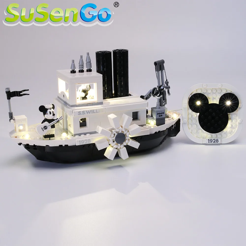 SuSenGo светодиодный световой набор для идей Steamboat Willie строительные блоки комплект освещения совместим с 21317(модель в комплект не входит