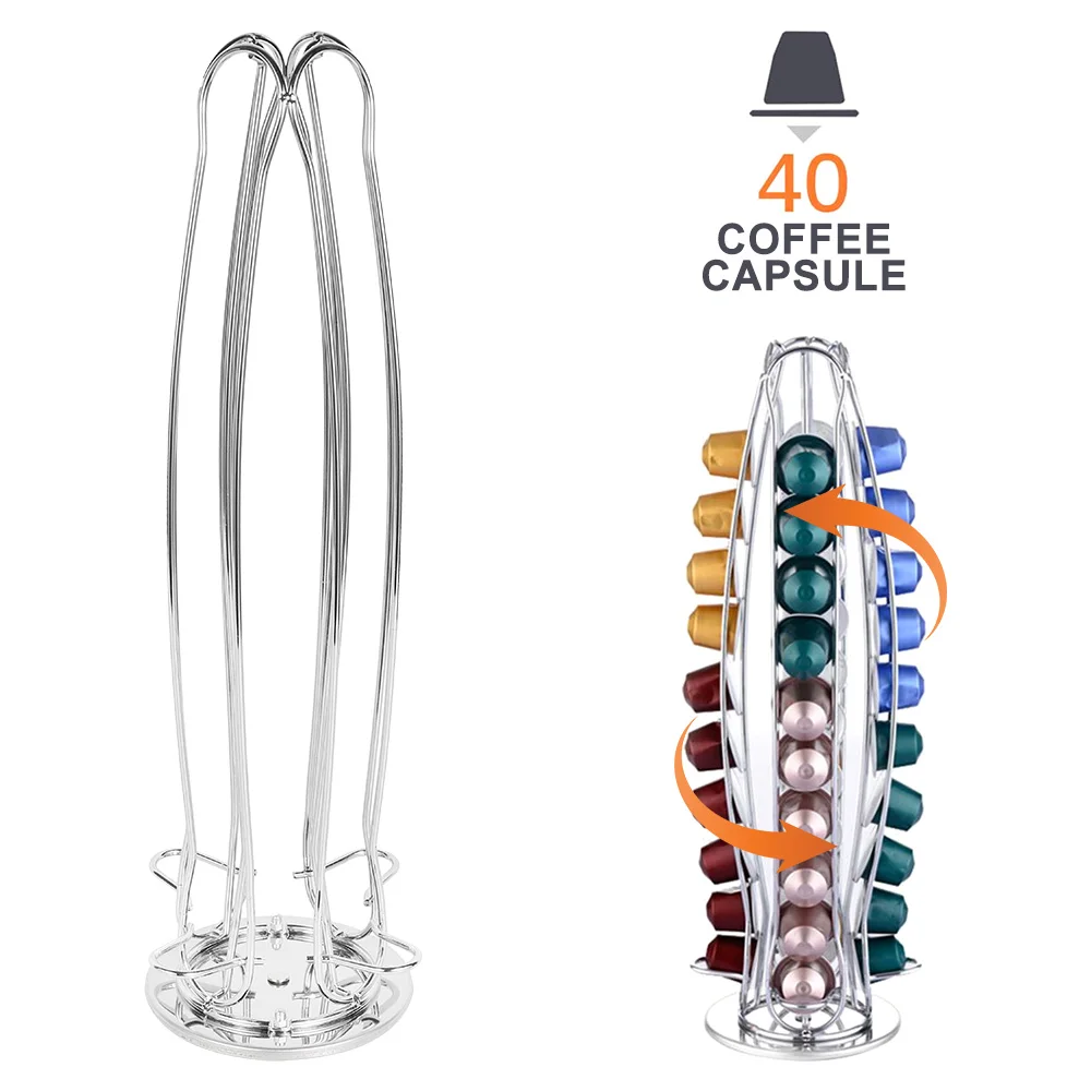 

40 Cups Rotatable Coffee Pod Holder Capsule Display Capsule Rack Stainless Steel Tower Stand Storage Shelves 2021