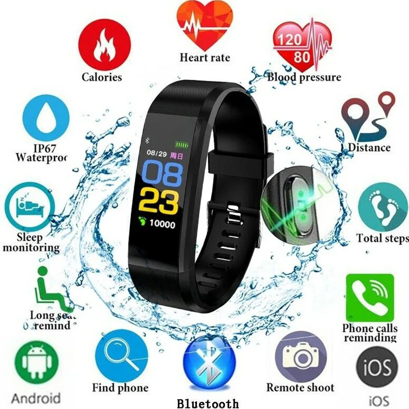 Модные умные часы ID115PLUS электронные светодиодные цифровые водонепроницаемые