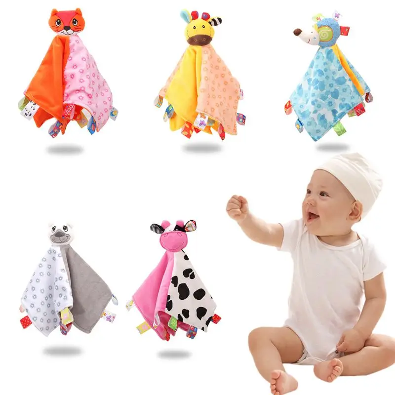 

Newborn Appease Towel with Rattle Comforter Baby Soothing Handkerchief Sleep Soothe Toys