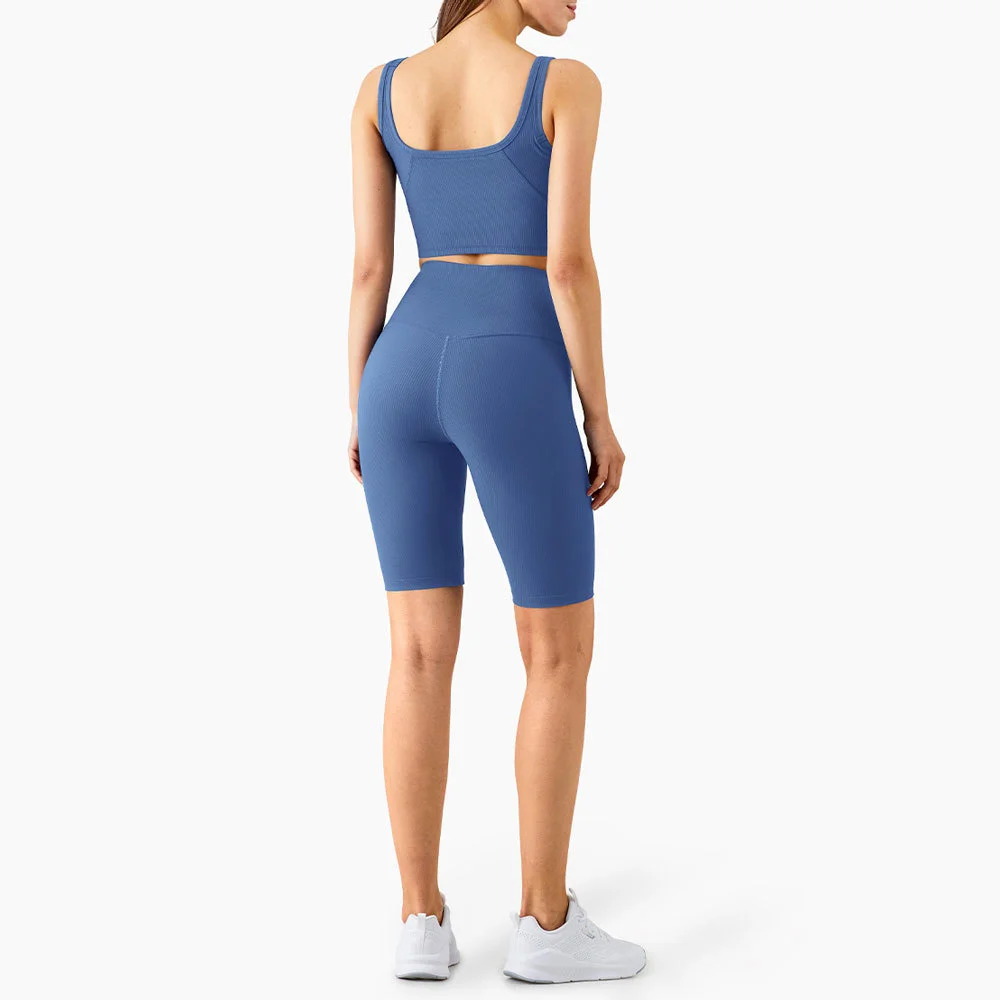 

2021 New Nude Yoga Pants Women High Waist Sports Shorts Seamless Leggings Gym Clothing 2 Pieces Set