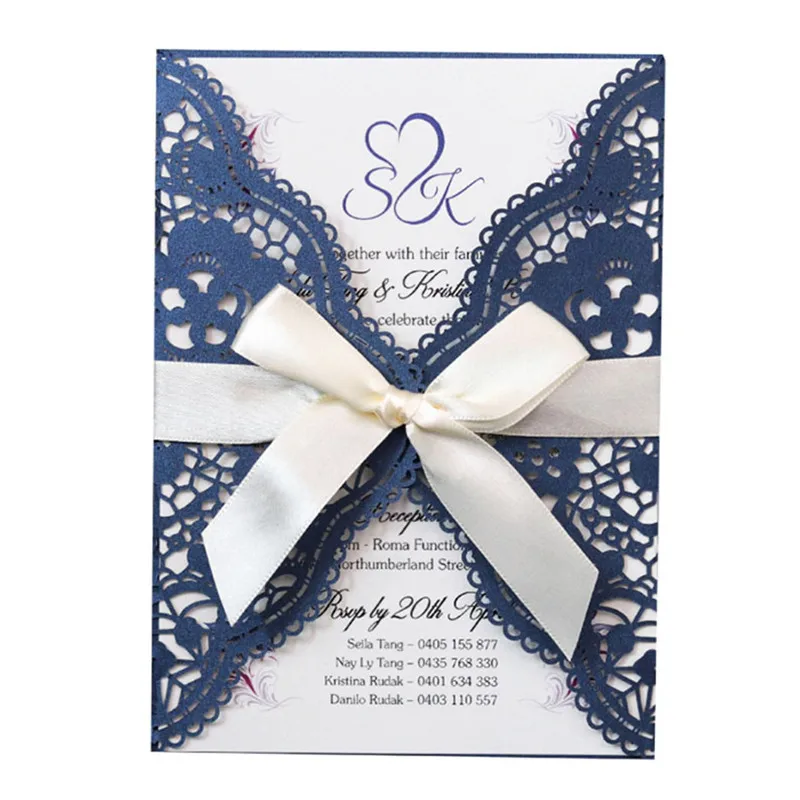 Кружевные свадебные приглашения цветок Лазерная подарочная карта темно синий