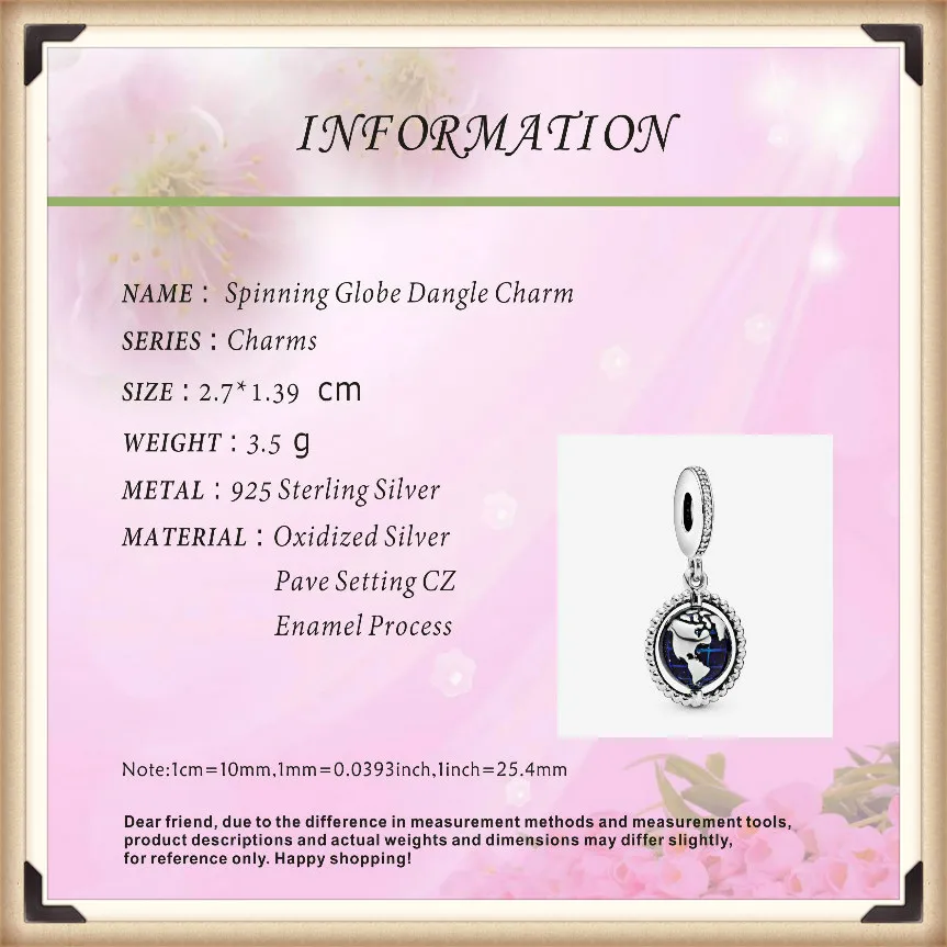 

SALE! 925 Sterling Silver Beads Spinning Globe Dangle Charm Fit Original Pandorador Bracelets Women DIY Fashion Jewelry