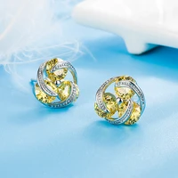 romantic windmill clover stud earrings for women colorful zircon stone round female earring piercing accessories trendy jewelry