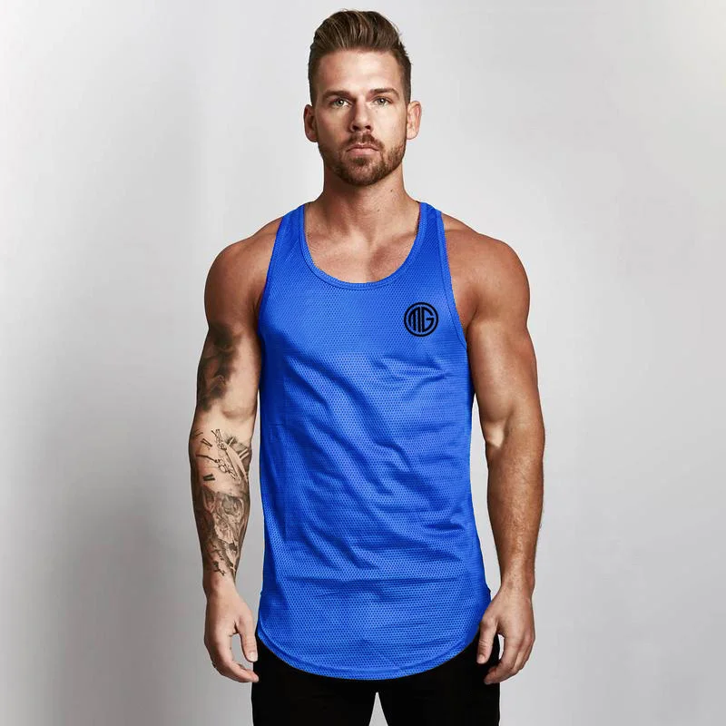 Workout Mesh Brand Fashion Cotton Mens Tank Top Fitness Singlets Sleeveless Gym Tanktops Bodybuilding Vest Stringer Undershirt