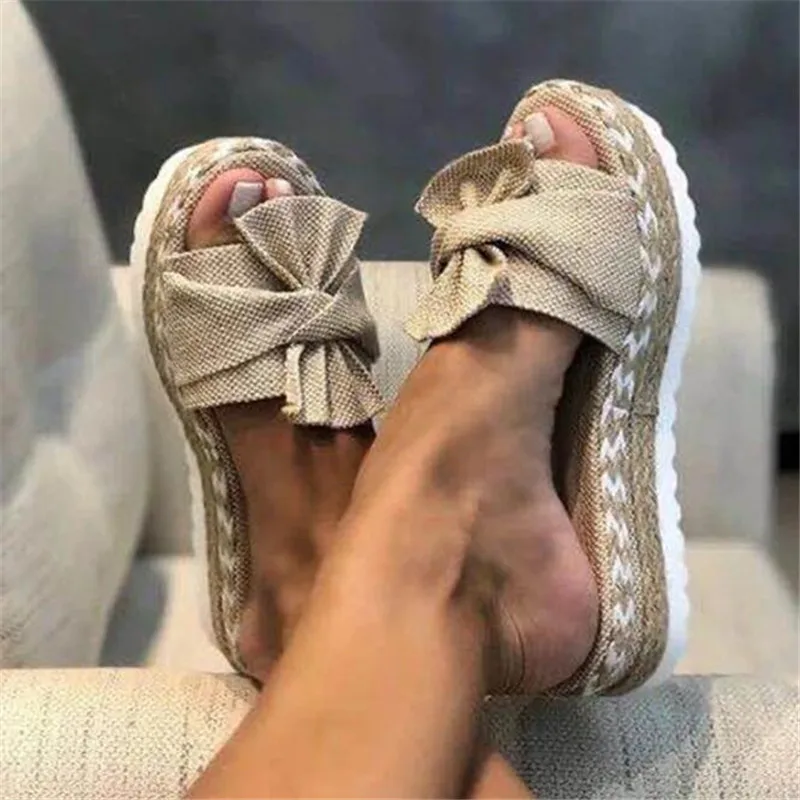 

Large size slippers women's summer new style bowknot women sandals fashion casual running platform womens shoes bottom slides